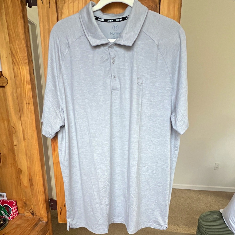 Hurley Mens XL Performance Polo Shirt Gray Heathered Stretch Short Sleeve Logo